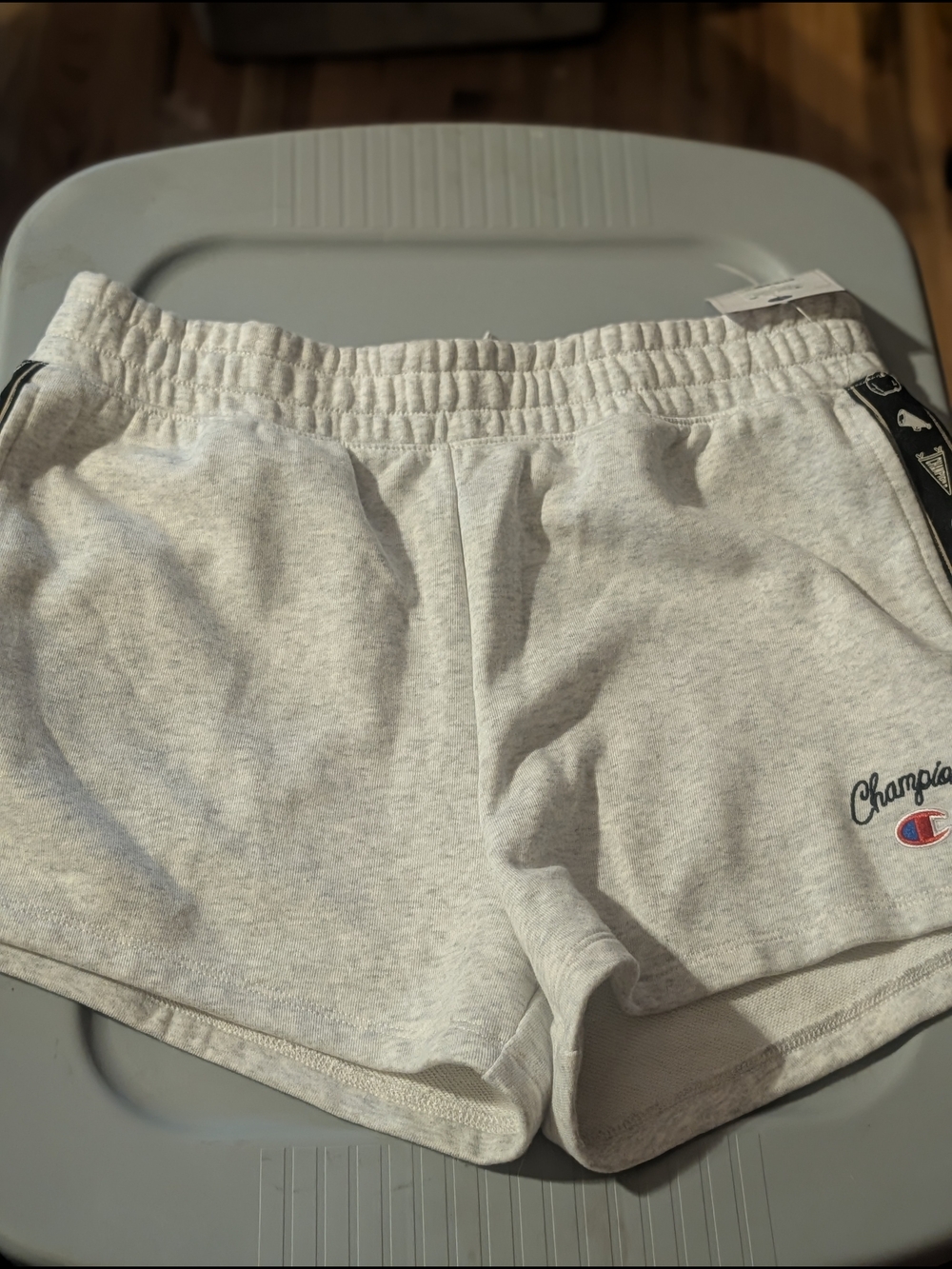 NWT Champion Heather Gray Athletic Shorts with Black Sports Tape - Picture 2 of 6